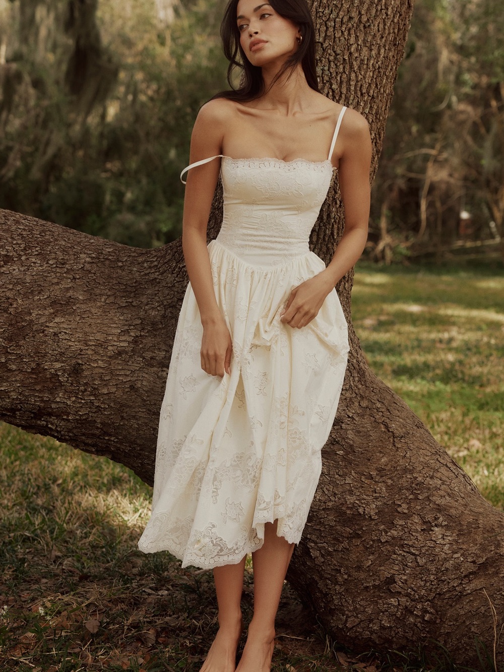 House of CB Chloe White Custom Lace + Cotton Midi Sundress - Picture 4 of 14